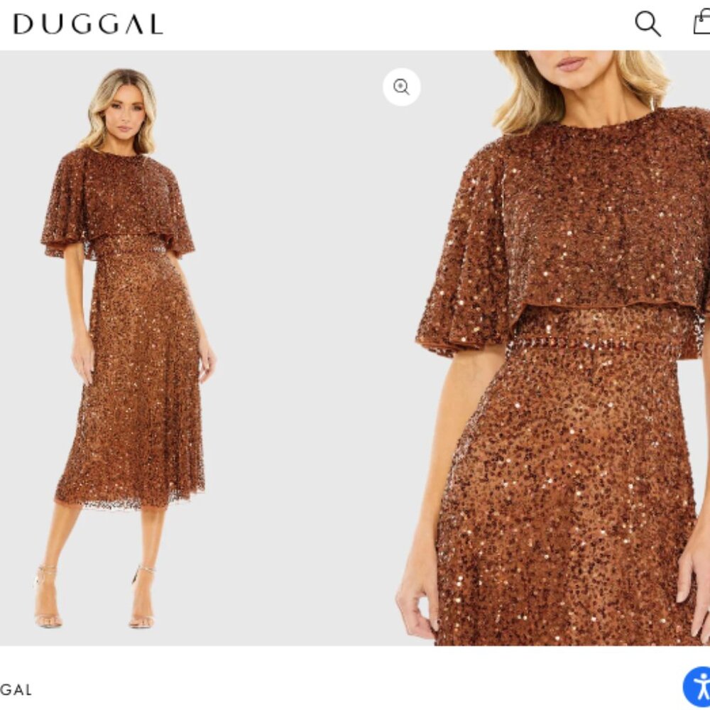 Mac Duggal 5577 Brown Embellished Cape High Neck Midi Dress NWT Sz 8